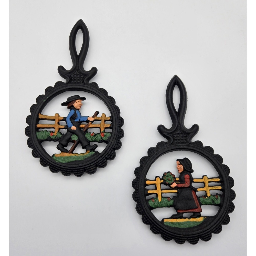 Vintage Amish Country Cast Iron Trivet Wall Hanging Dutch Folk Art Kitchen Decor